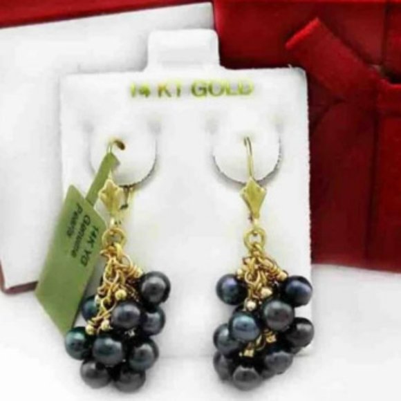 GENUINE TAHITIAN PEARLS DANGLING EARRINGS 14K GOLD * New  Genuine Tahitian Pearls Dangling Earrings 14k Gold